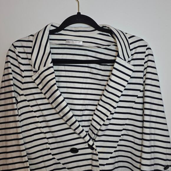 Women's Striped Cotton Blazer Size M Black White 3/4 Sleeves Preppy France - Picture 2 of 8